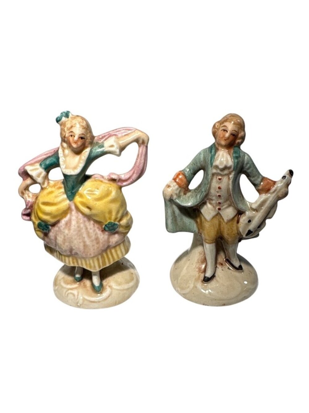 Vintage Colonial Figurine Couple Hand Painted Ceramic 3" Germany Lot of 2